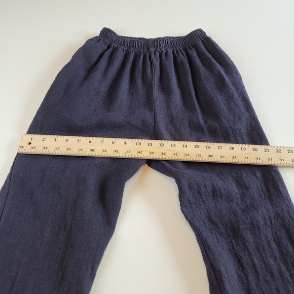 Garson Linen Pant Suit Set Size XS Blue and Cream Elastic Waist Button Top VTG - Picture 6 of 13